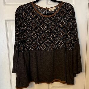 Vintage THML Black and Brown Printed Peplum Tunic